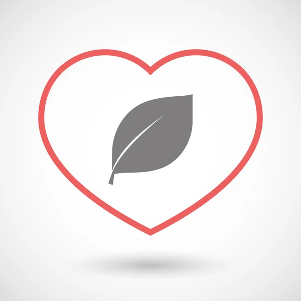 Ligne icône coeur avec une feuille — Image vectorielle