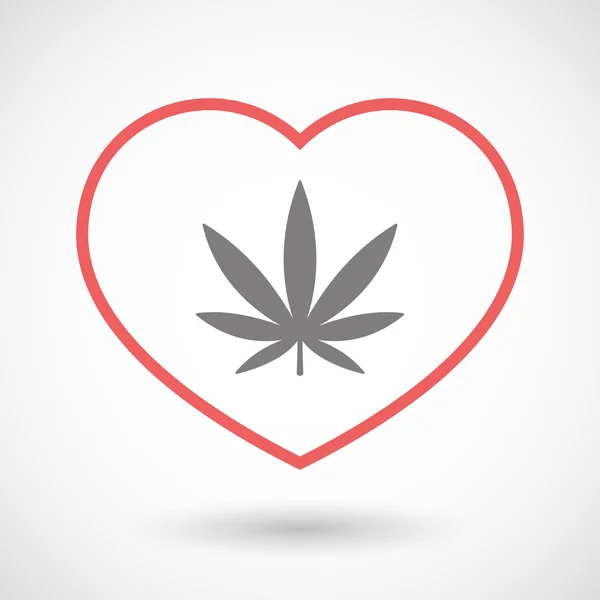 Linea icona del cuore con una foglia di marijuana — Vettoriale Stock