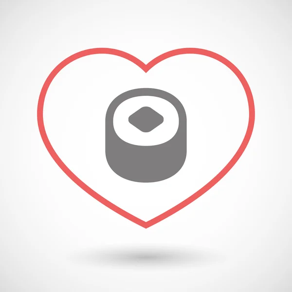 Línea de corazón icono con un pedazo de sushi — Vector de stock