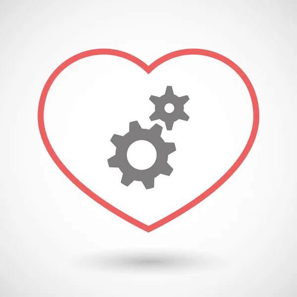 Line heart icon with two gears — Stock Vector