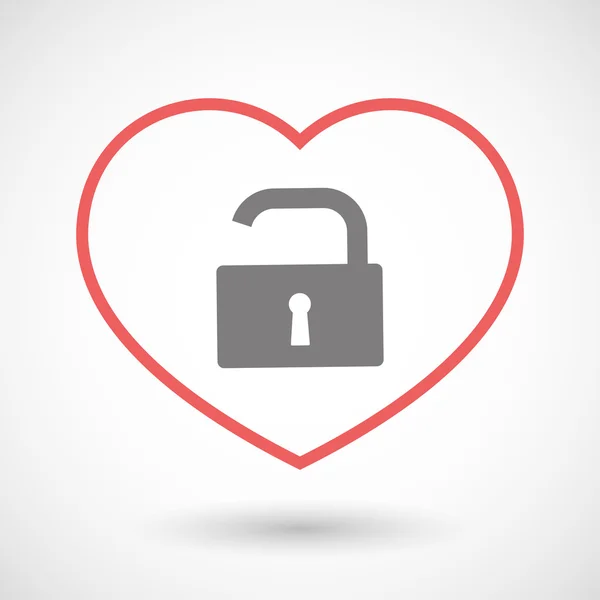 Line heart icon with an open lock pad — Stock Vector