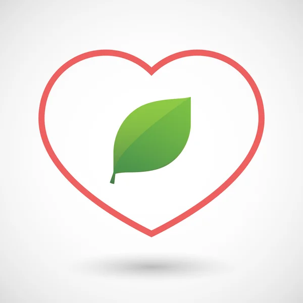 Lijn hart pictogram met een groen blad — Stockvector