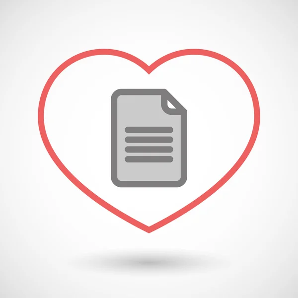 Línea corazón icono con un documento — Vector de stock