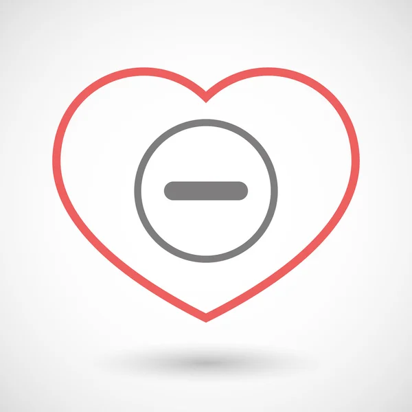 Icono de corazón de línea con un signo de resta — Vector de stock