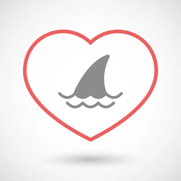 Línea corazón icono con una aleta de tiburón — Vector de stock