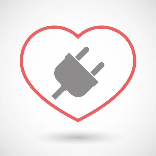 Línea de corazón icono con un enchufe — Vector de stock