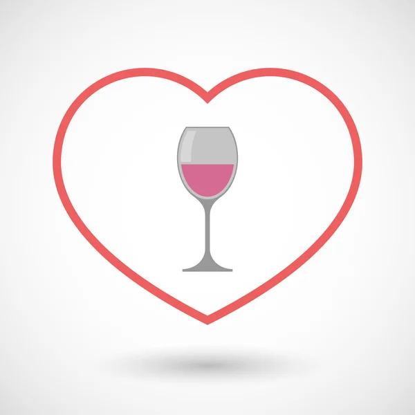 Ícone de coração de linha com uma xícara de vinho — Vetor de Stock