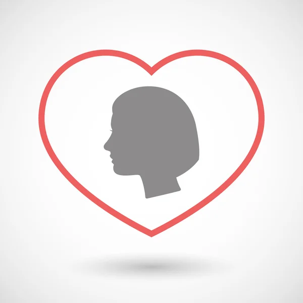 Línea de corazón icono con una cabeza femenina — Vector de stock