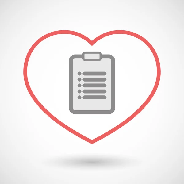 Línea de corazón icono con un informe — Vector de stock