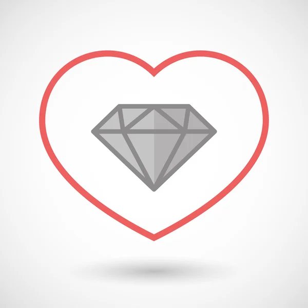 Linea icona del cuore con un diamante — Vettoriale Stock