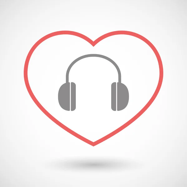 Line heart icon with a earphones — Stock Vector