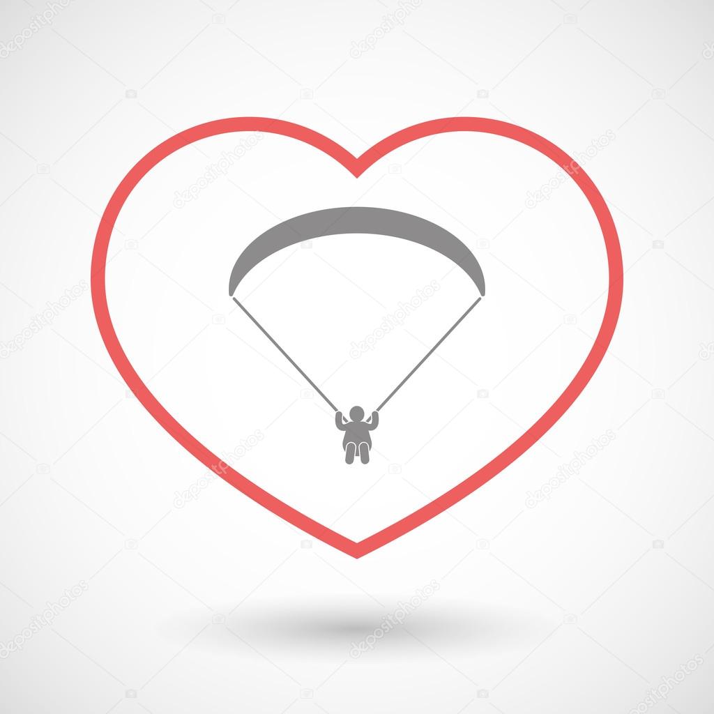 Line heart icon with a paraglider