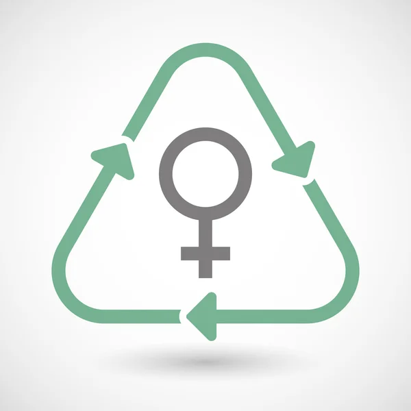 Γραμμικό σχέδιο ανακύκλωσης εικονίδιο "υπογραφή" με ένα θηλυκό σύμβολο — Διανυσματικό Αρχείο