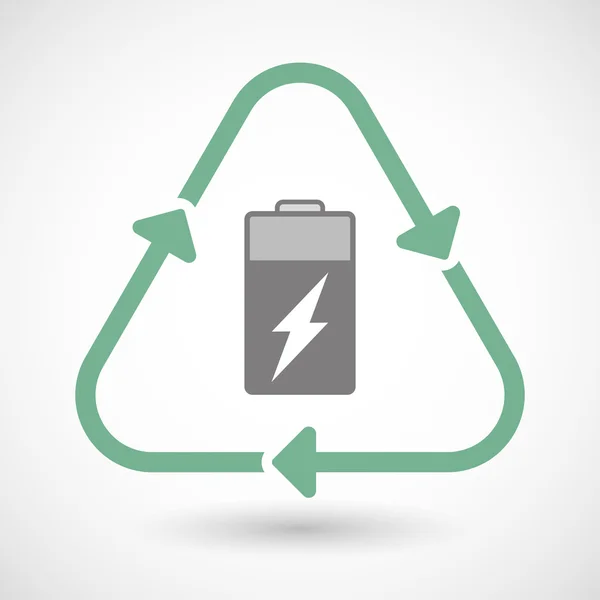 Línea de arte reciclar icono signo con una batería — Vector de stock