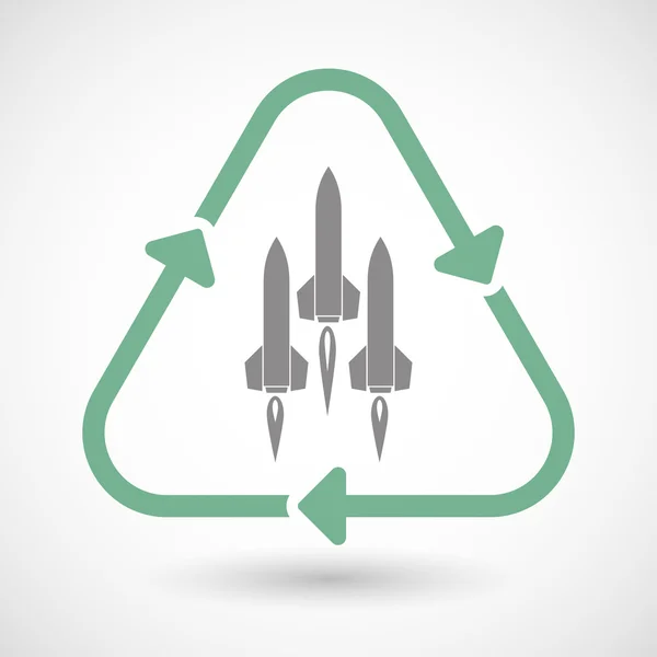 Ícone de sinal de reciclagem de arte de linha com mísseis — Vetor de Stock
