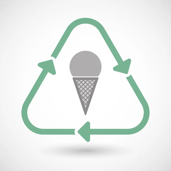 Line art recycle sign icon with a cone ice cream — Stock Vector