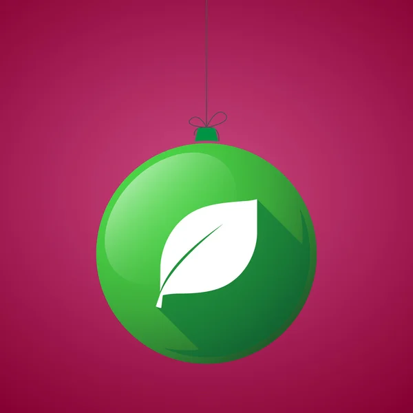 Lunga ombra icona della palla di Natale con una foglia — Vettoriale Stock