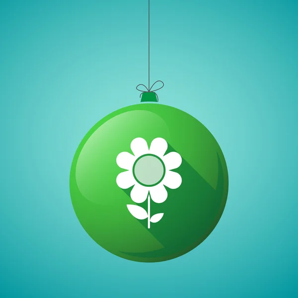 Longue ombre icône de boule de Noël avec une fleur — Image vectorielle