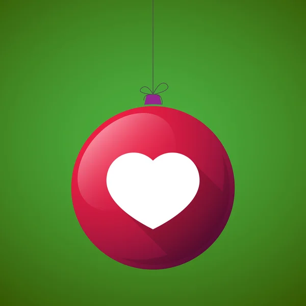 Largo icono de la bola de Navidad sombra con un corazón — Vector de stock