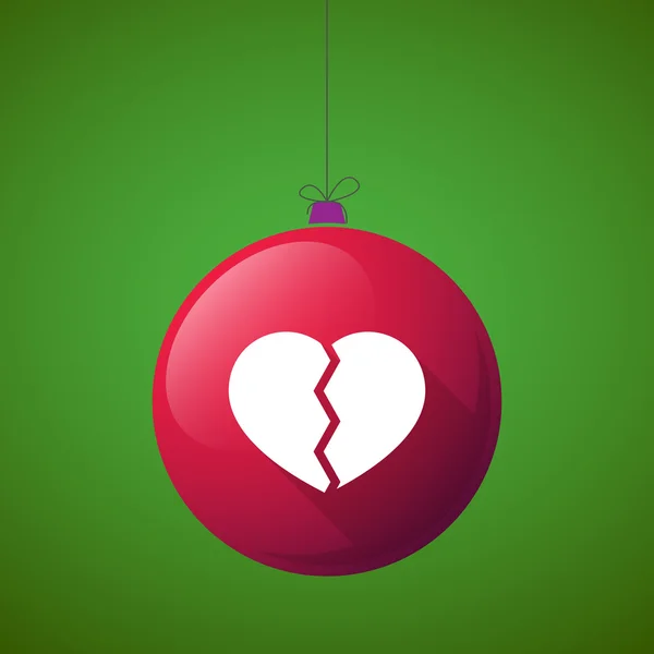 Long shadow christmas ball icon with a broken heart — Stock Vector