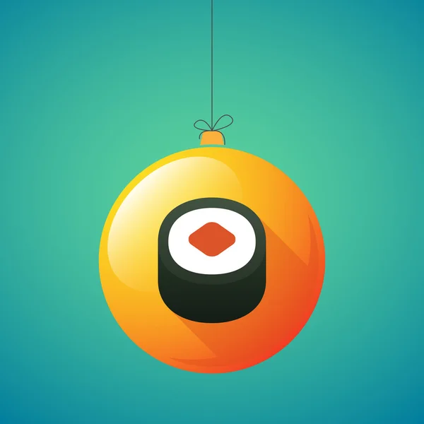 Largo icono de la bola de Navidad sombra con un pedazo de sushi maki — Vector de stock