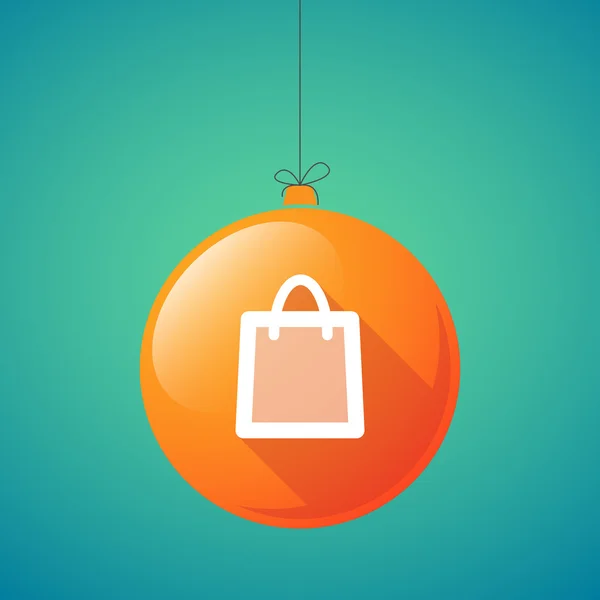 Icona della palla di Natale lunga ombra con una borsa della spesa — Vettoriale Stock