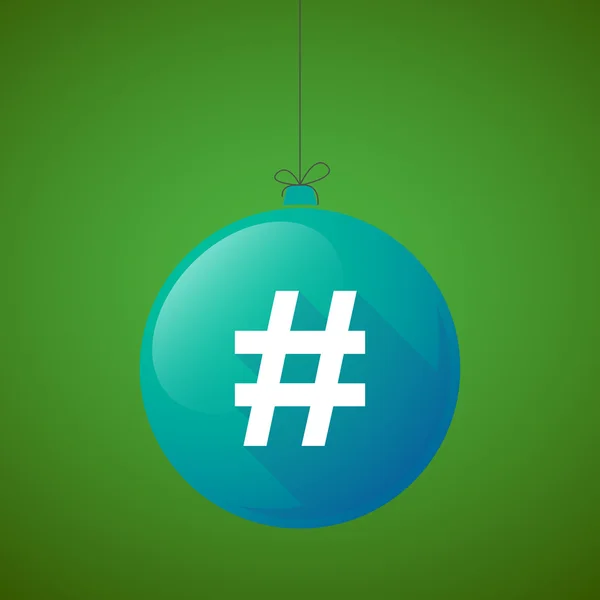 Longue ombre icône de boule de Noël avec un hash tag — Image vectorielle