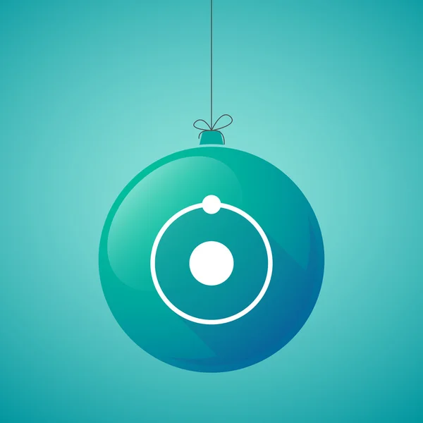 Longue ombre icône de boule de Noël avec un atome — Image vectorielle