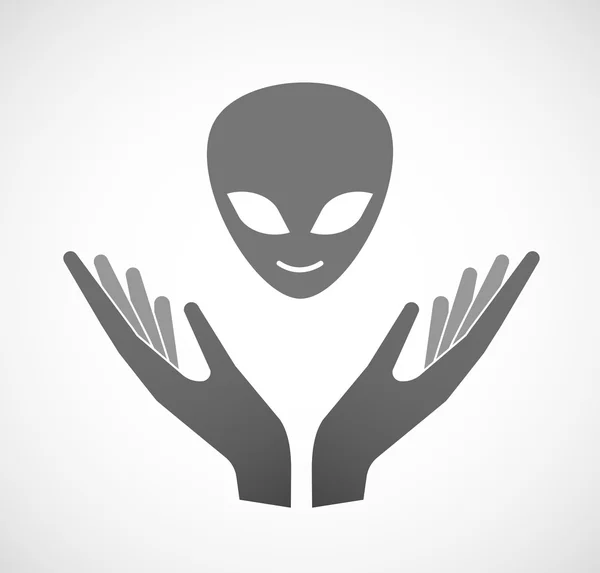 Две руки предлагают инопланетное лицо — стоковый вектор