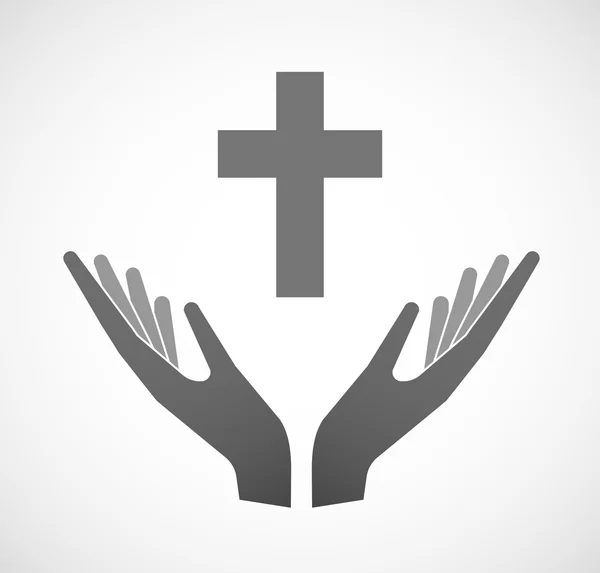 İki el bir Hıristiyan sunan çapraz — Stok Vektör