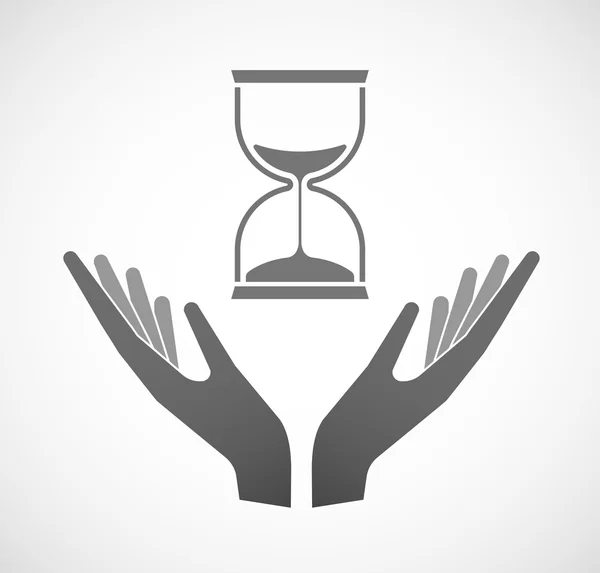 Dos manos ofreciendo un reloj de arena — Vector de stock