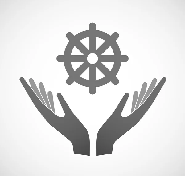 Dos manos ofreciendo un signo de dharma chakra — Vector de stock