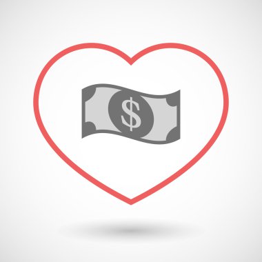 Satırı kalp simgesi bir dolarlık banknot ile