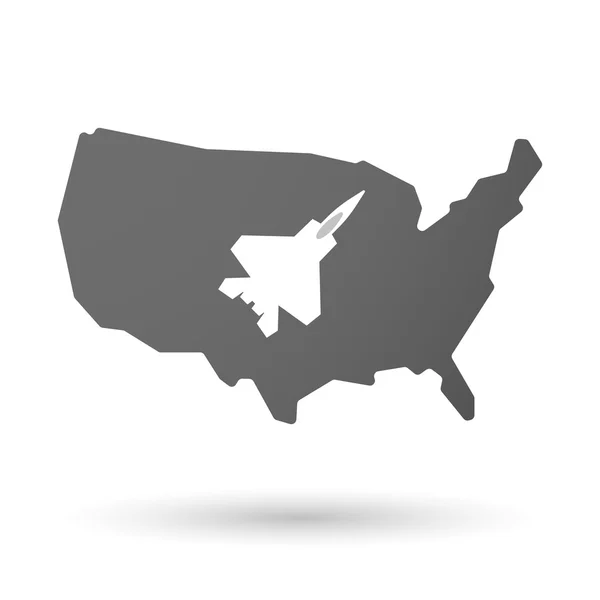 Na białym tle Usa wektor mapa ikona z płaszczyznę walki — Wektor stockowy