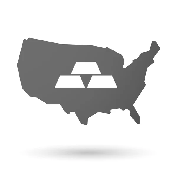 Ícone de mapa vetorial isolado EUA com três bulhões de ouro —  Vetores de Stock