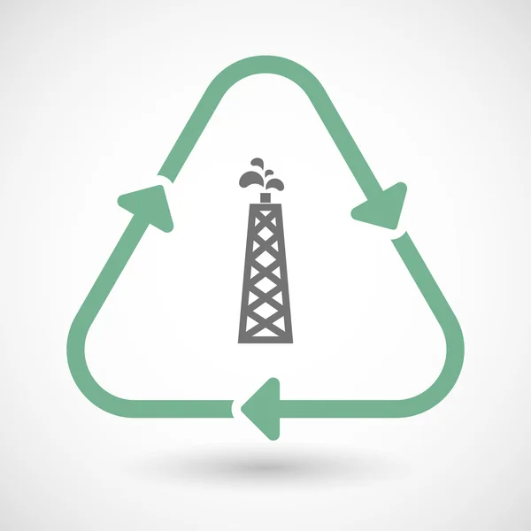 Linha arte reciclar sinal vetor ícone com uma torre de óleo — Vetor de Stock
