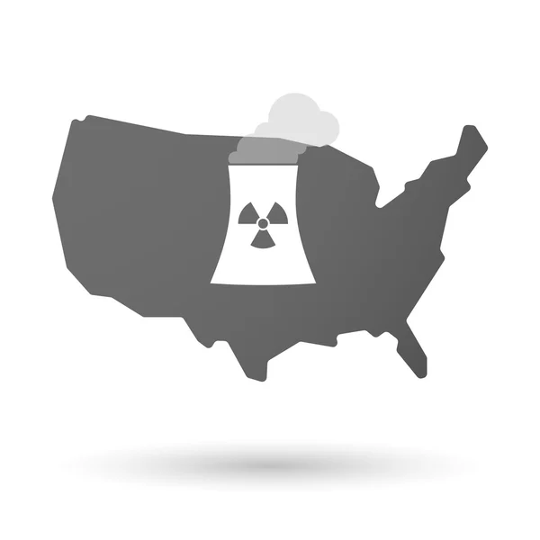 Isolated USA vector map icon with a nuclear power station — Stock Vector