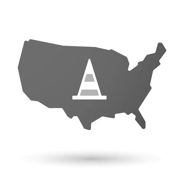 Isolated USA vector map icon with a road cone — Stock Vector