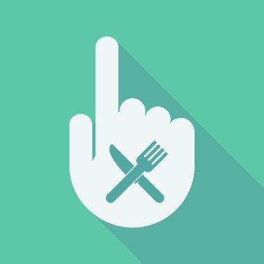 Uzun gölge işaret parmak el bir bıçak ve çatal