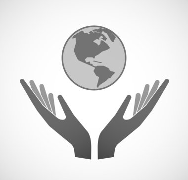 İki el bir Amerika Bölge dünya küre sunan vektör