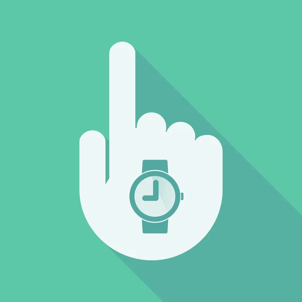 Larga sombra señalando la mano del dedo con un reloj de pulsera — Vector de stock