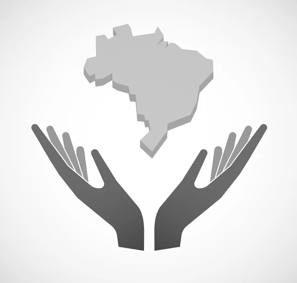 Duas mãos vetoras oferecendo um mapa para o Brasil — Vetor de Stock