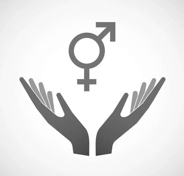Two vector hands offering a transgender symbol — Stock Vector