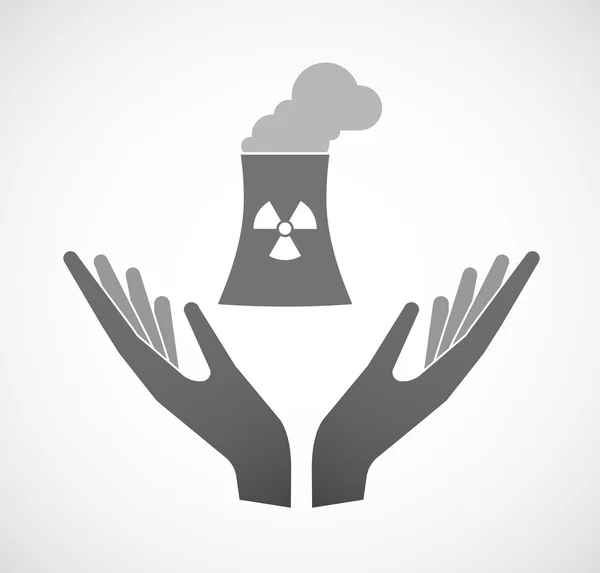 İki el bir nükleer güç istasyonu sunan vektör — Stok Vektör