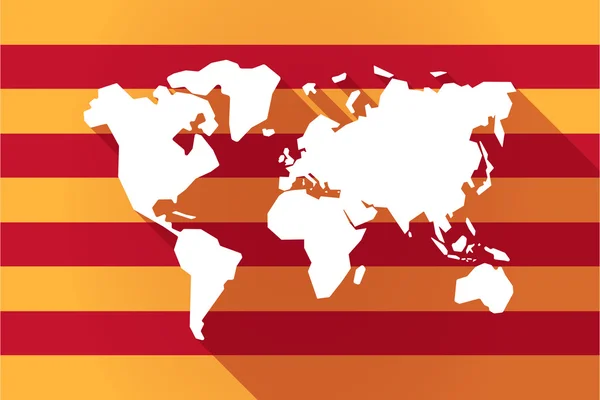 Bandera vectorial de Cataluña de sombra larga con mapa mundial — Vector de stock