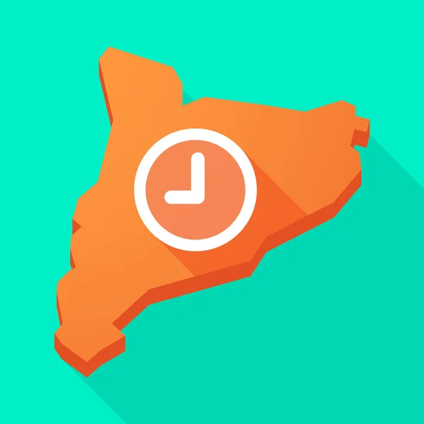 Catalonia long shadow vector icon map with a clock — Stock Vector