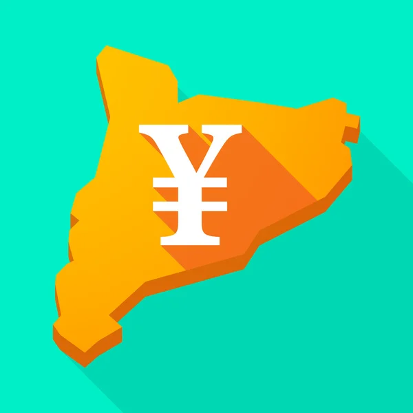 Catalunha mapa ícone longo vetor sombra com um sinal de iene — Vetor de Stock