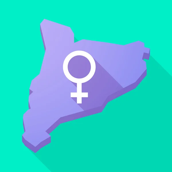 Mapa de iconos de vector de sombra largo de Cataluña con un signo femenino — Vector de stock