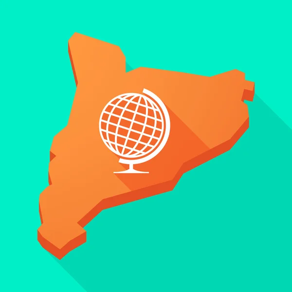 Catalunha mapa ícone longo vetor sombra com um globo mundo tabela — Vetor de Stock
