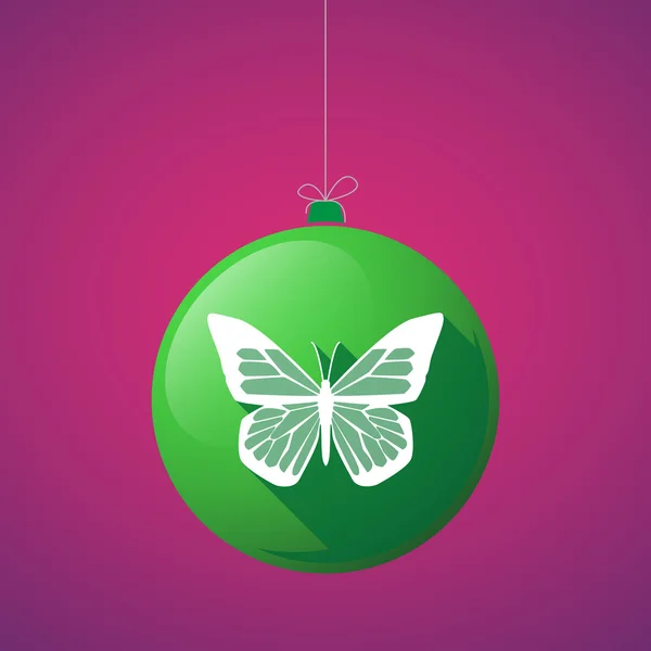 Longue ombre vecteur boule de Noël icône avec un papillon — Image vectorielle